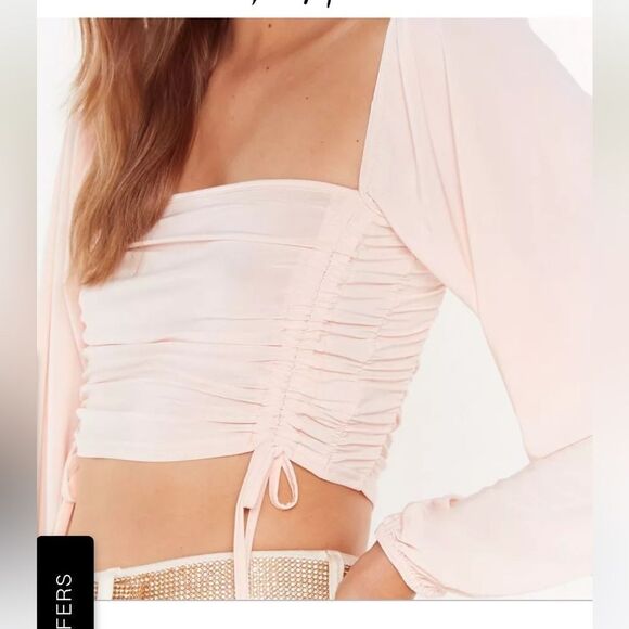 Nasty Gal What's The Ruche Slinky Cropped Top Sage Size 2 Nwtu - Picture 4 of 7